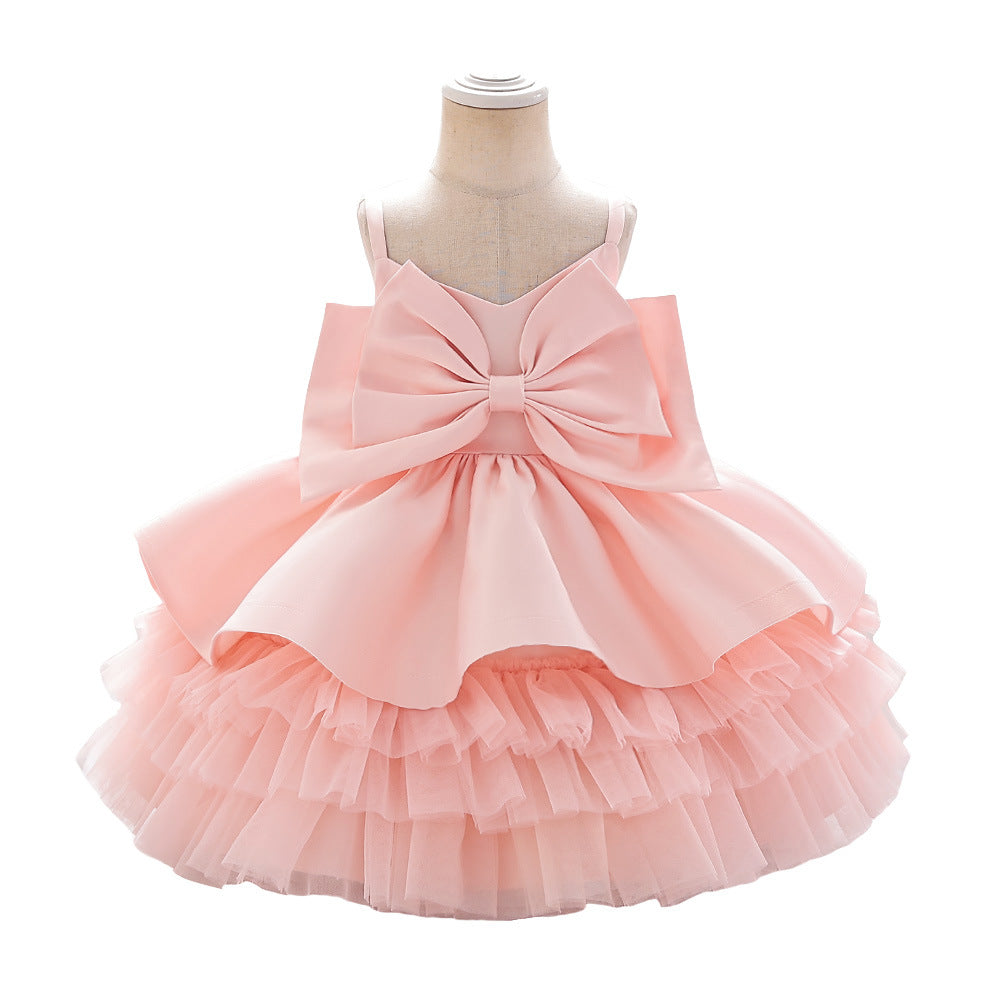 Sleeveless Ball Gown Knee Length Girls Dress | Tiered V-Neck Special Occasion Outfit