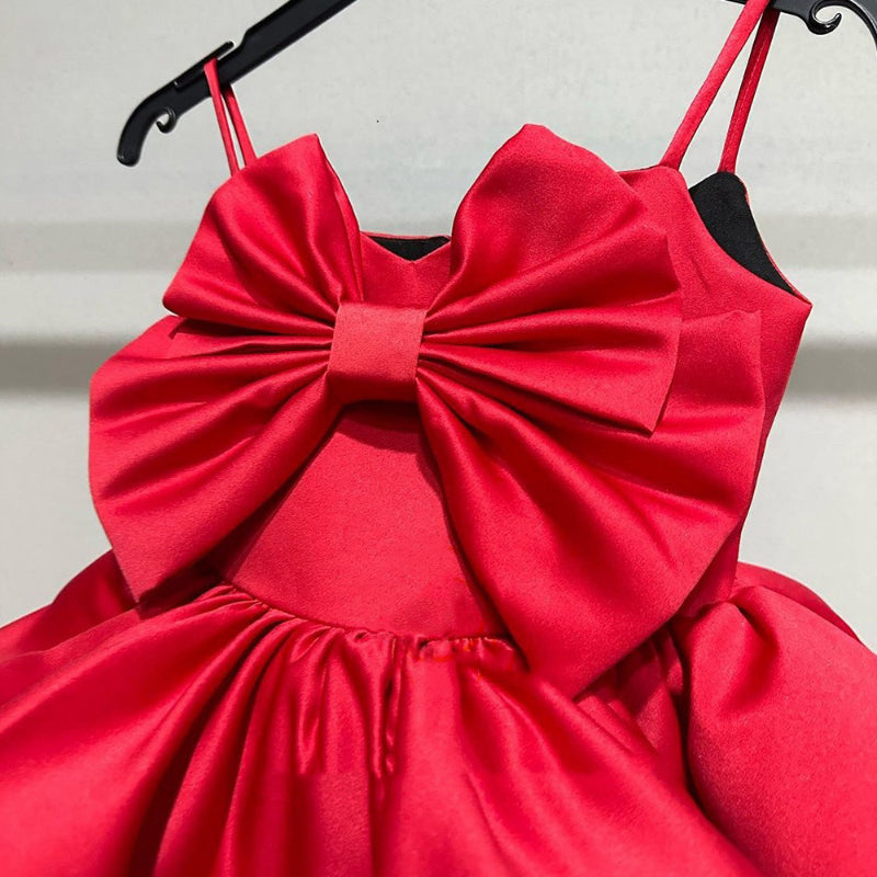 Sleeveless Ball Gown Knee Length Girls Dress | Tiered V-Neck Special Occasion Outfit