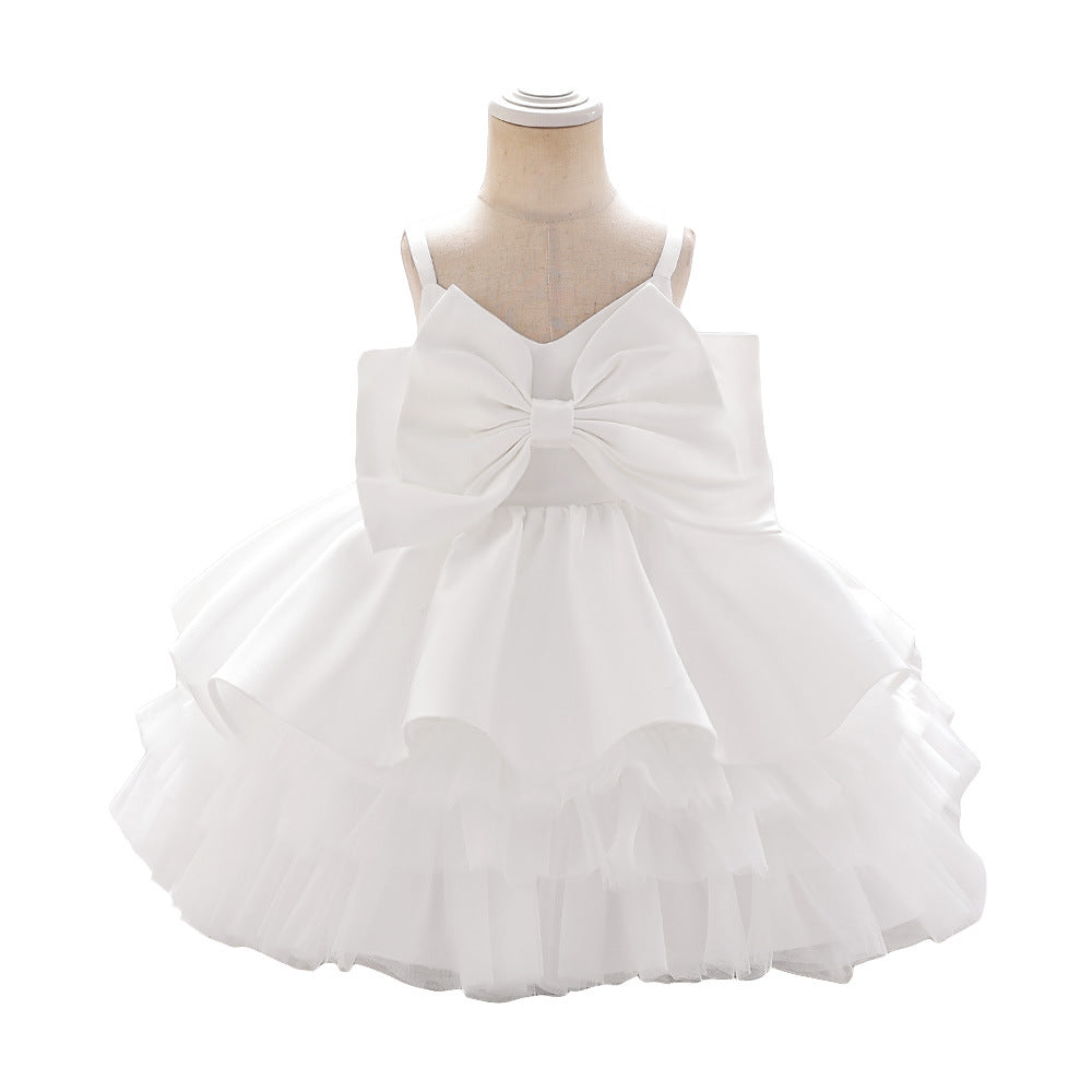 Sleeveless Ball Gown Knee Length Girls Dress | Tiered V-Neck Special Occasion Outfit