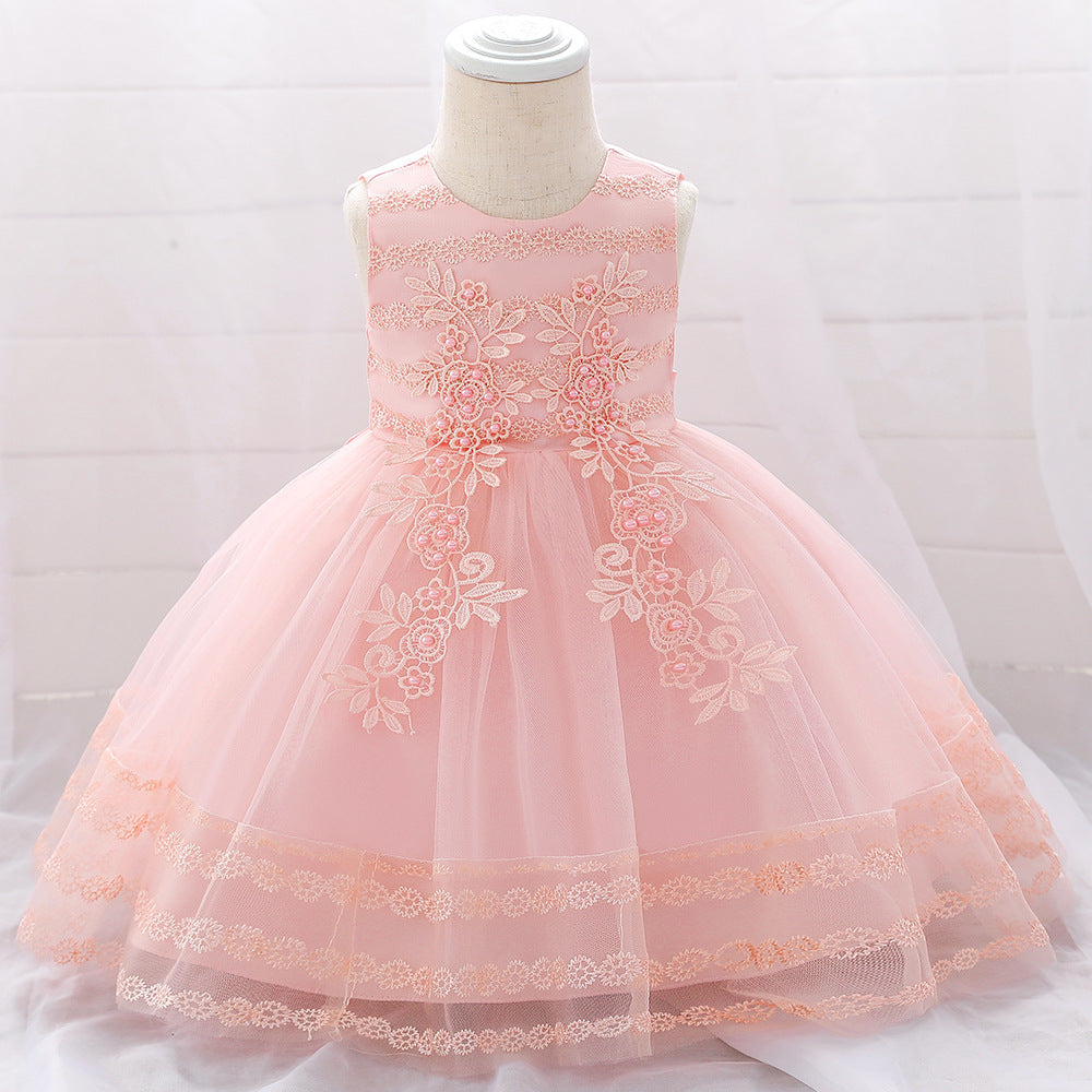 Sleeveless Lace Flower Girl Dress with Floral Tulle Skirt