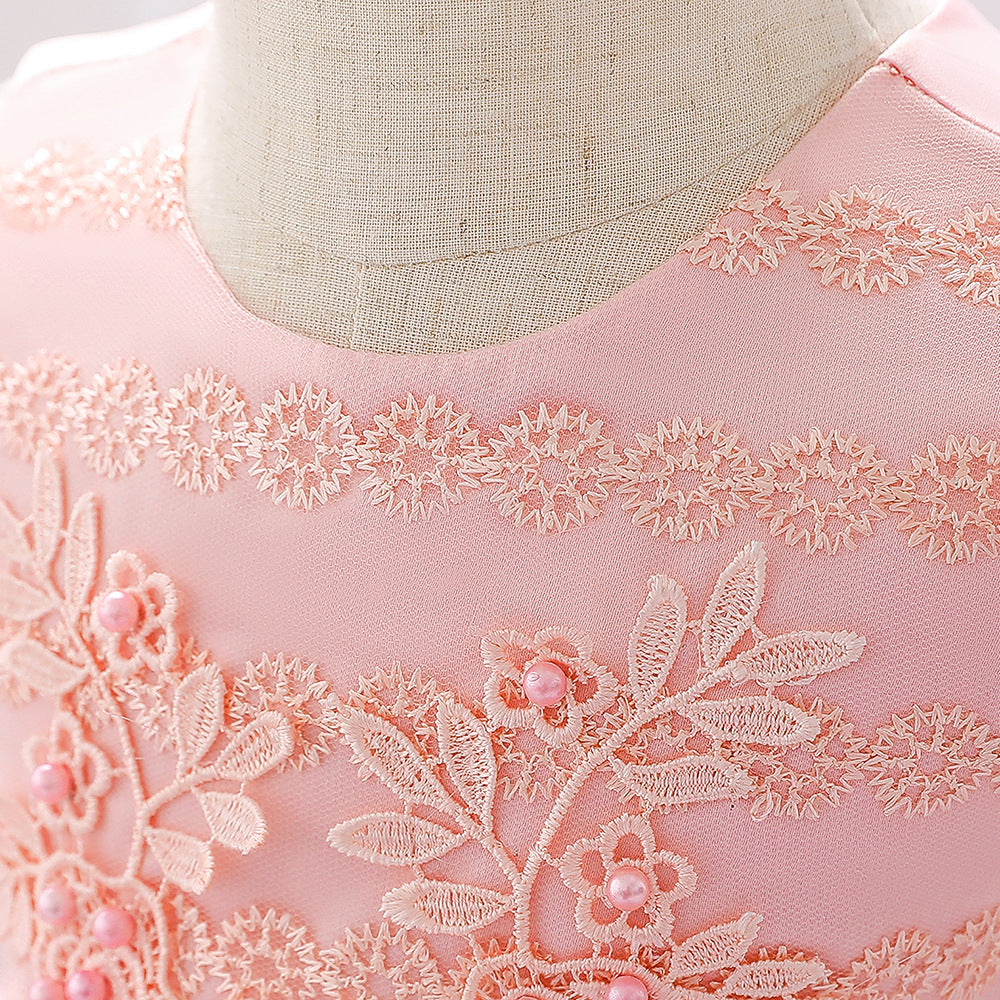 Sleeveless Lace Flower Girl Dress with Floral Tulle Skirt