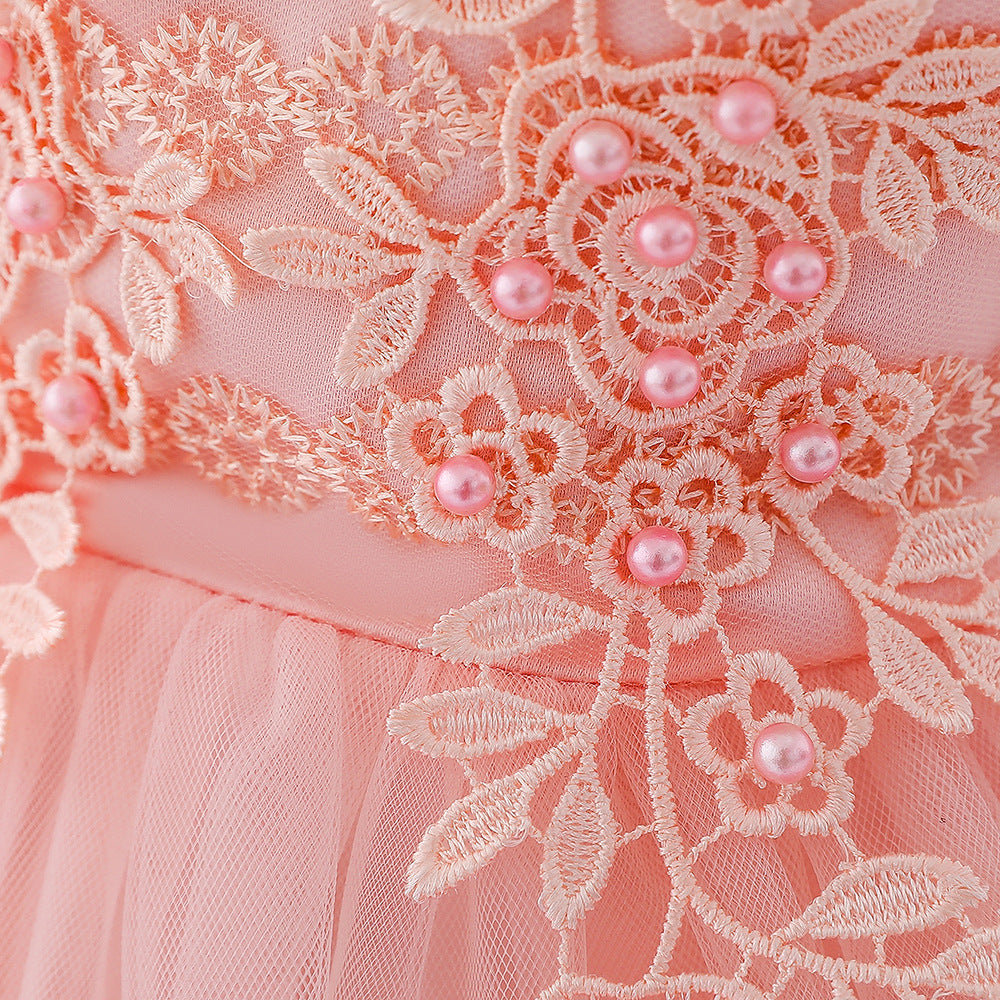 Sleeveless Lace Flower Girl Dress with Floral Tulle Skirt