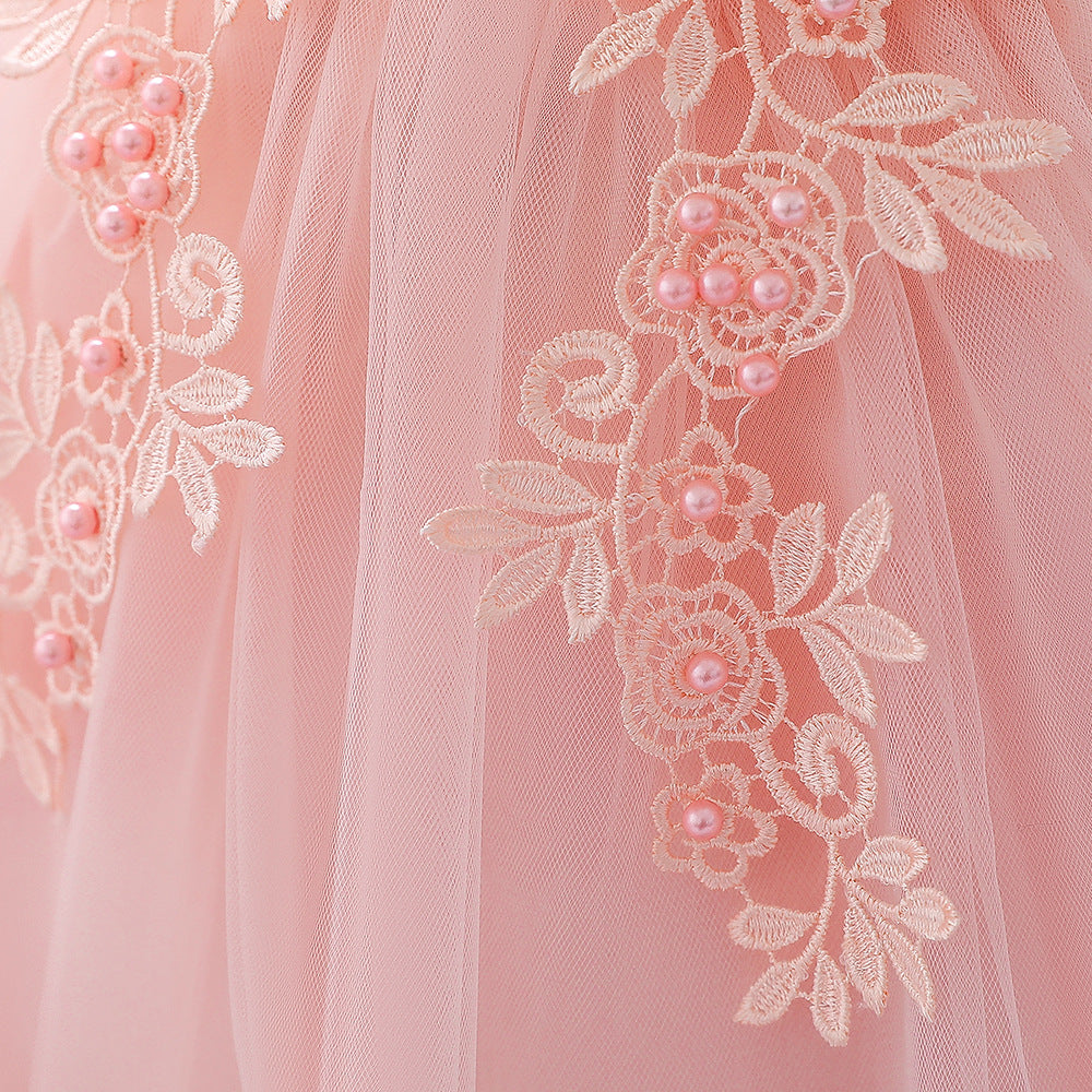 Sleeveless Lace Flower Girl Dress with Floral Tulle Skirt