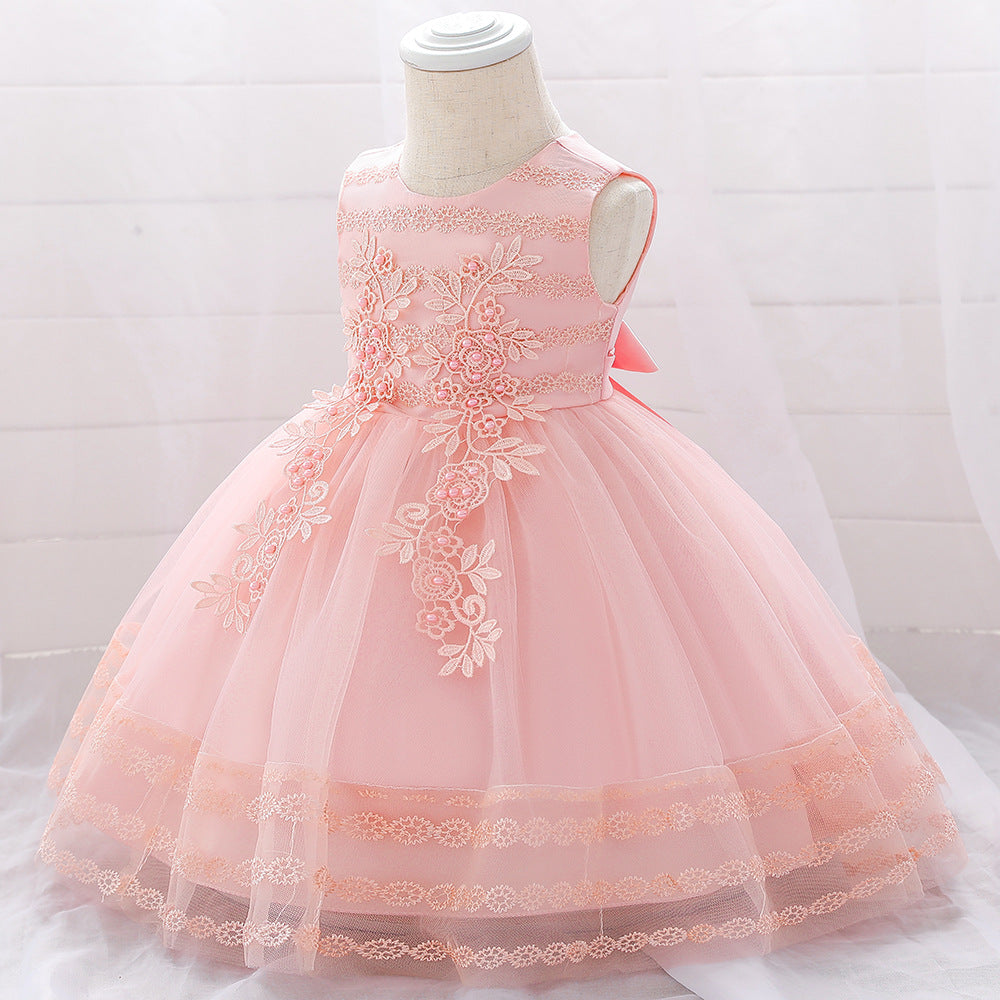 Sleeveless Lace Flower Girl Dress with Floral Tulle Skirt