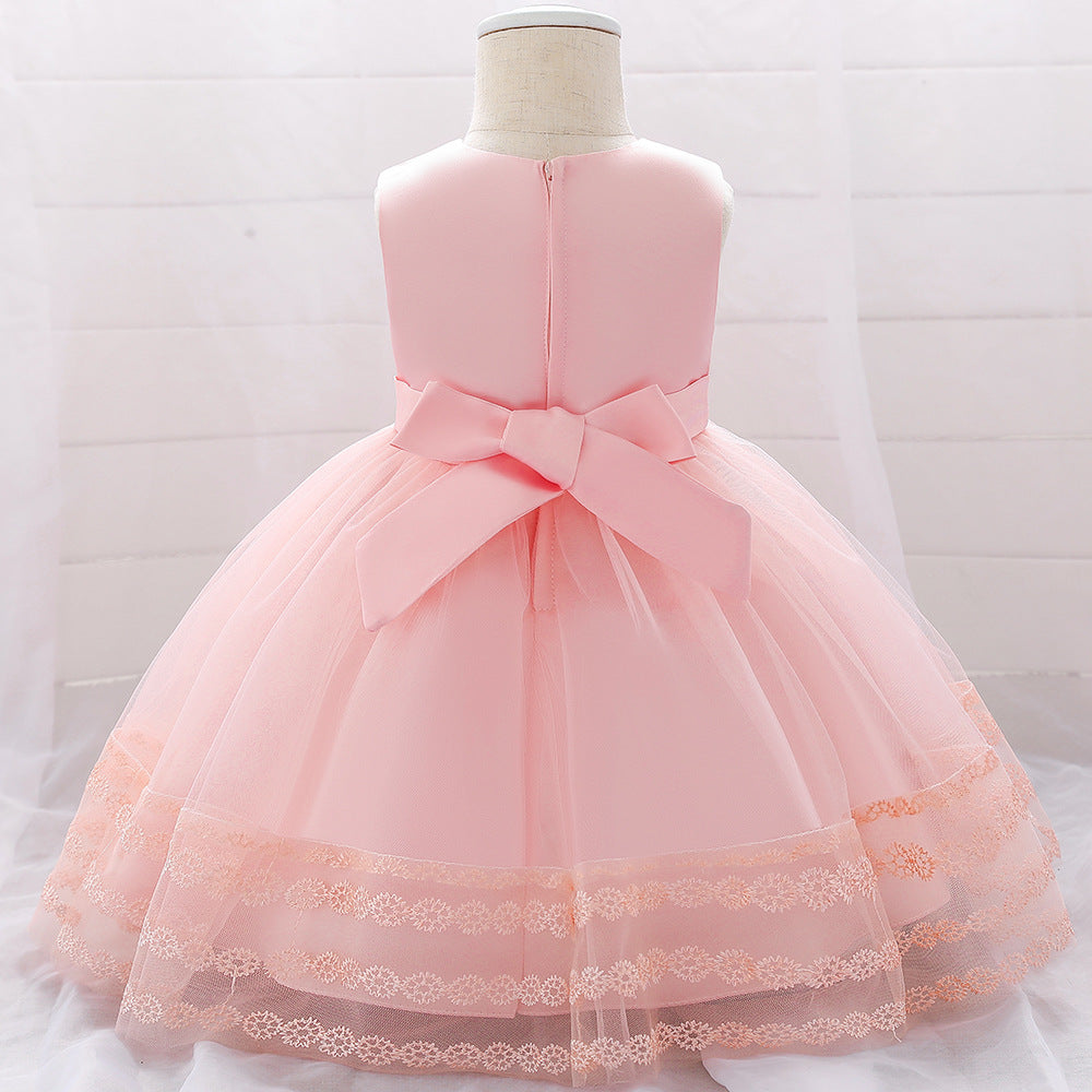 Sleeveless Lace Flower Girl Dress with Floral Tulle Skirt