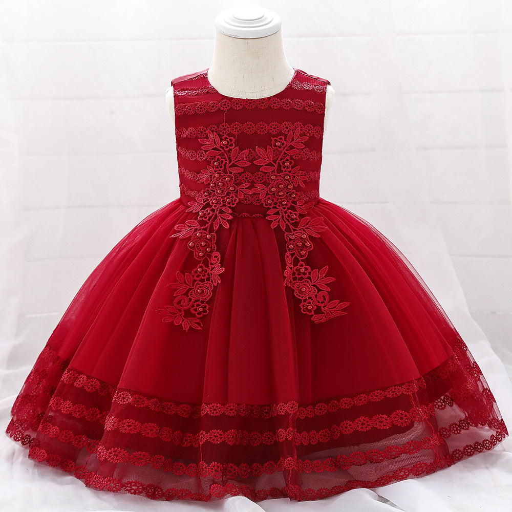 Sleeveless Lace Flower Girl Dress with Floral Tulle Skirt