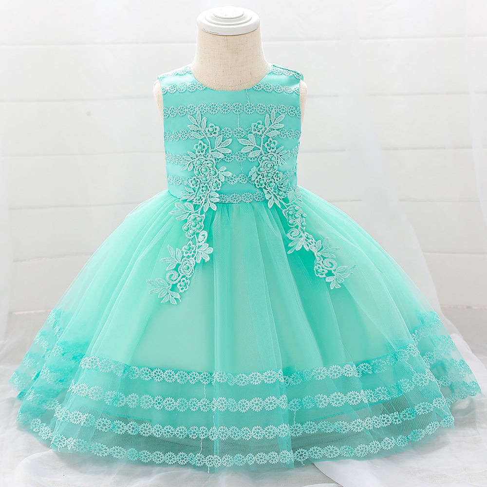 Sleeveless Lace Flower Girl Dress with Floral Tulle Skirt