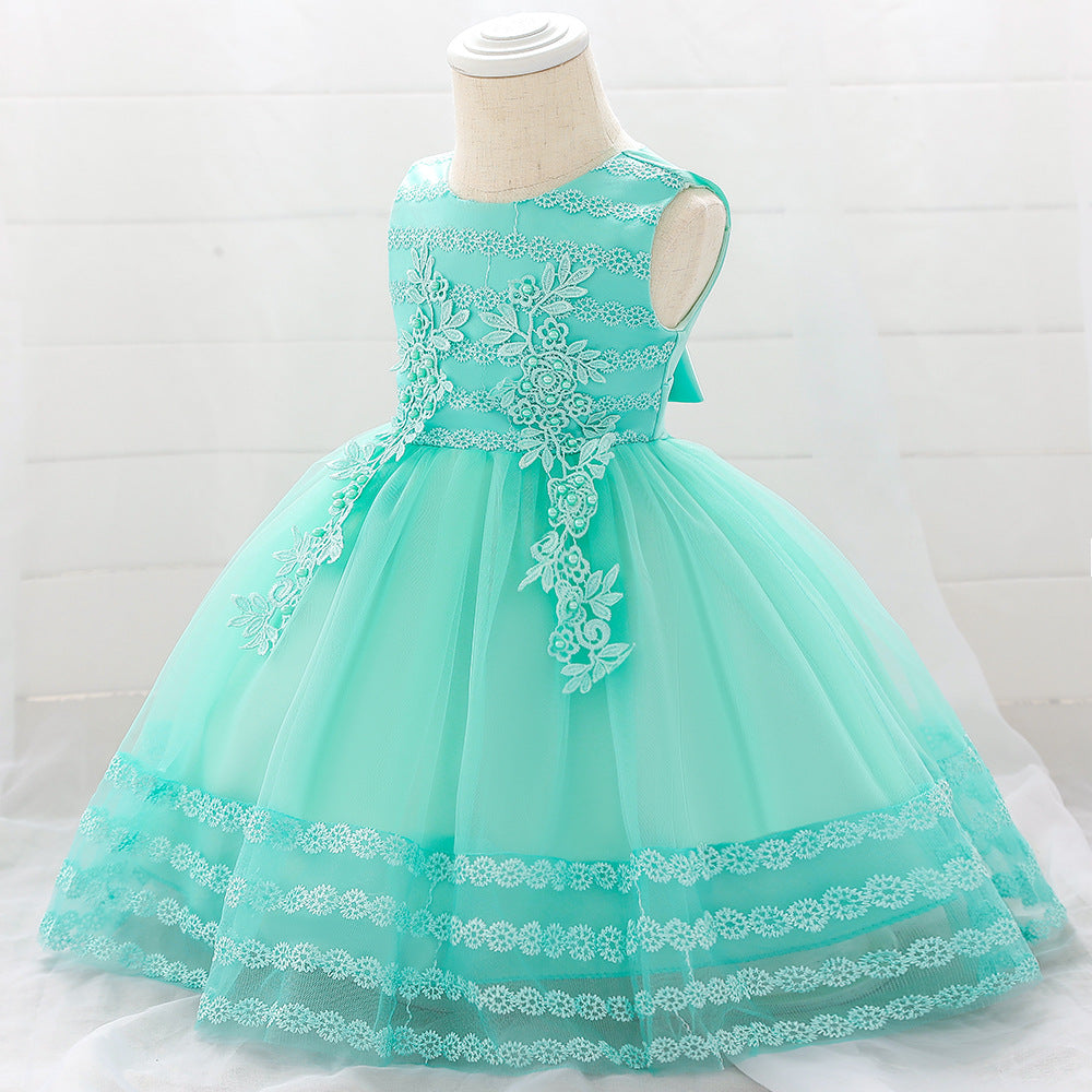 Sleeveless Lace Flower Girl Dress with Floral Tulle Skirt
