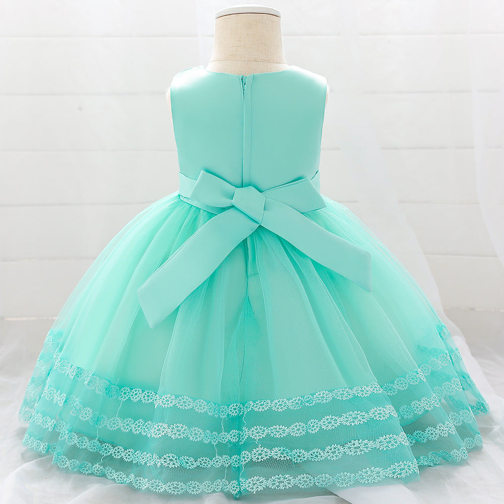 Sleeveless Lace Flower Girl Dress with Floral Tulle Skirt