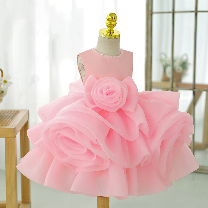 Girls Sleeveless Organza Ball Gown – Floral Tiered Skirt Special Occasion Dress