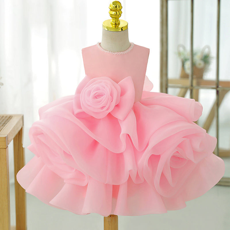 Girls Sleeveless Organza Ball Gown – Floral Tiered Skirt Special Occasion Dress