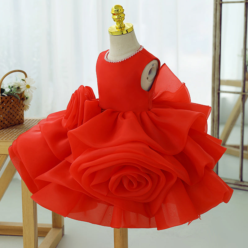 Girls Sleeveless Organza Ball Gown – Floral Tiered Skirt Special Occasion Dress