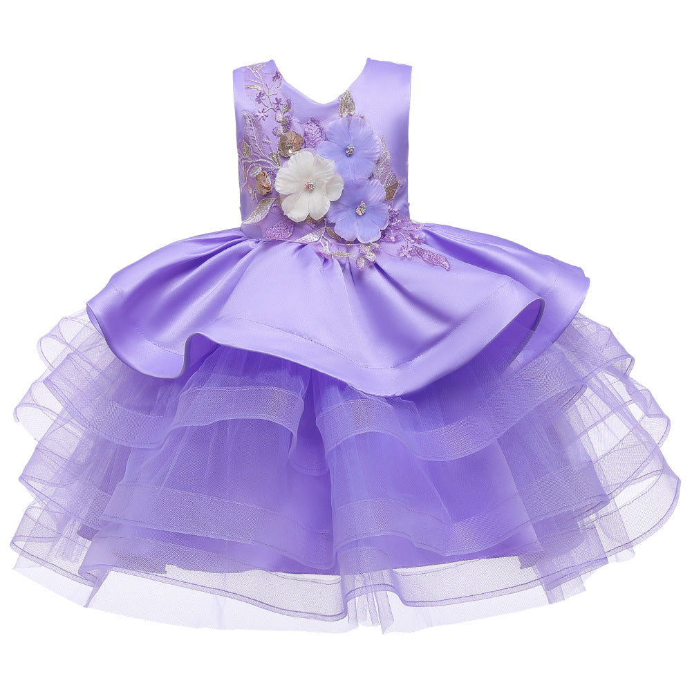 Sleeveless Princess Flower Girl Dress with Organza Flowers