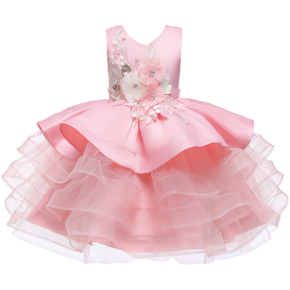 Sleeveless Princess Flower Girl Dress with Organza Flowers