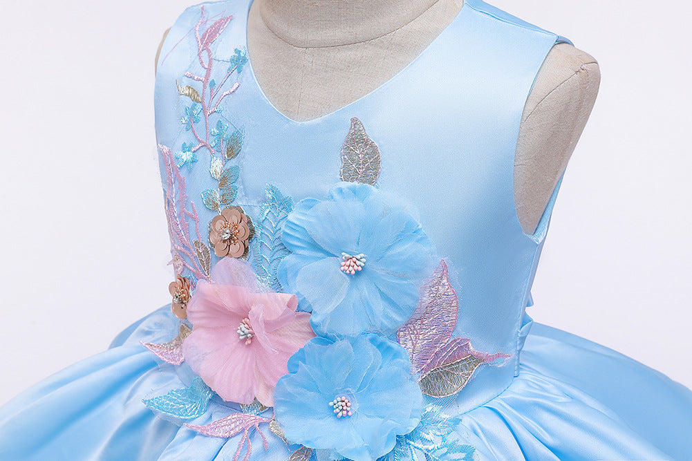 Sleeveless Princess Flower Girl Dress with Organza Flowers