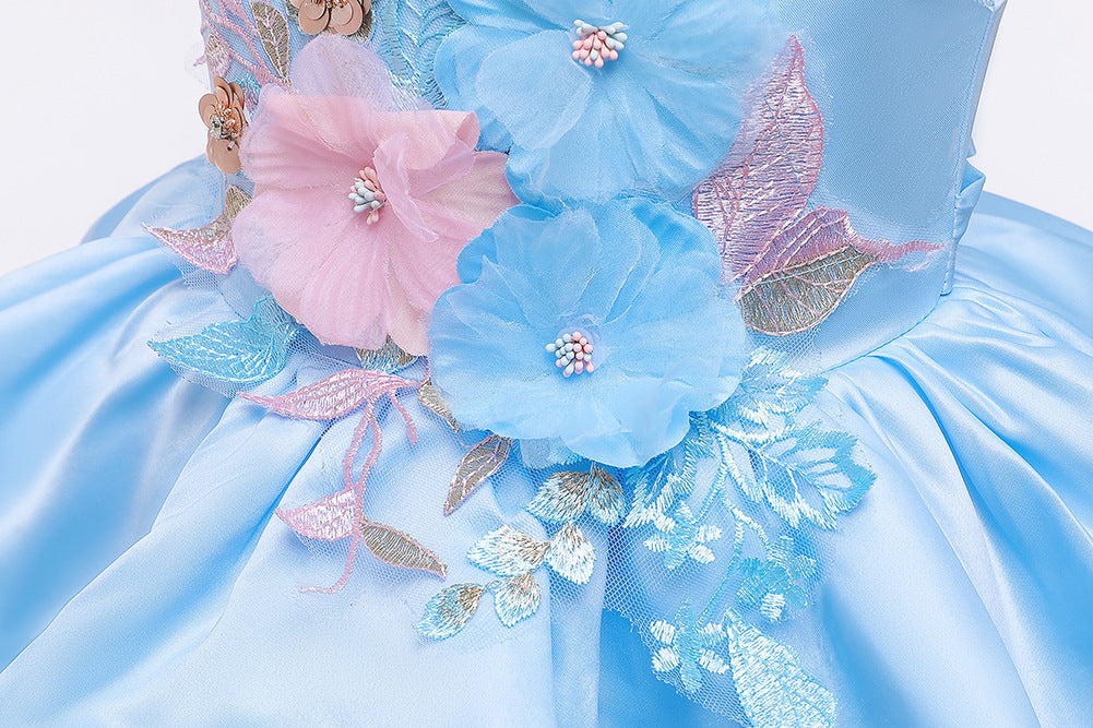 Sleeveless Princess Flower Girl Dress with Organza Flowers