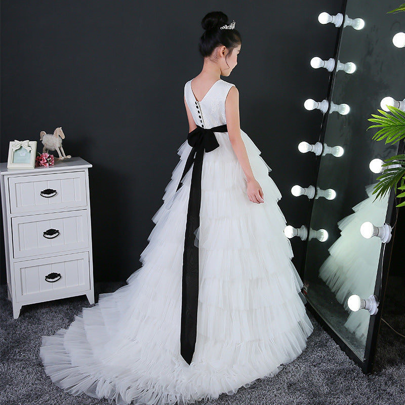 Sleeveless Tulle Ball Gown for Girls with Lace & Tiered Skirt | White Princess Dress