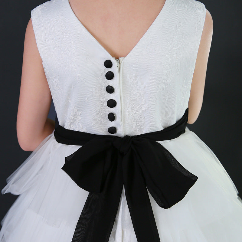 Sleeveless Tulle Ball Gown for Girls with Lace & Tiered Skirt | White Princess Dress