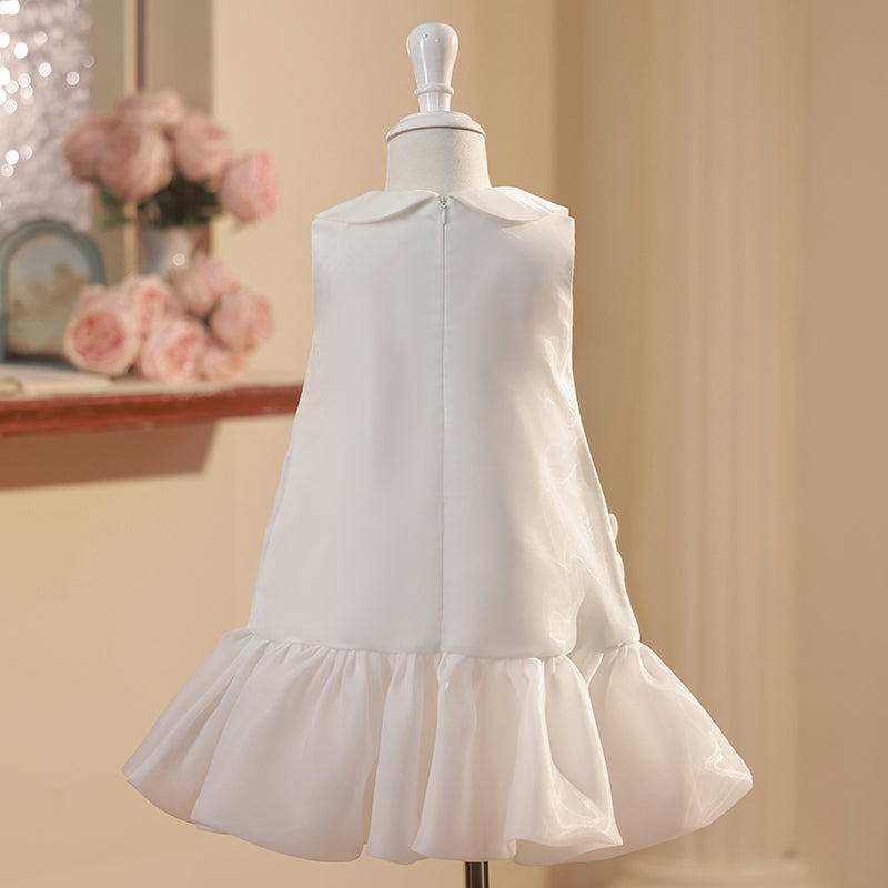 Sleeveless White Organza A-line Flower Girl Dress with Applique for Special Occasions