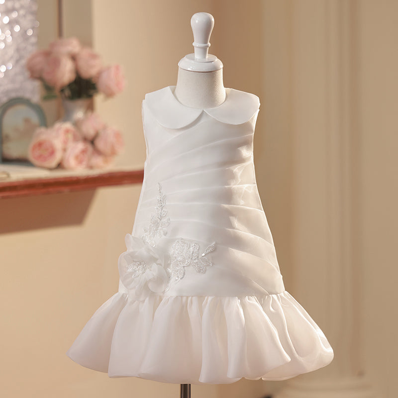 Sleeveless White Organza A-line Flower Girl Dress with Applique for Special Occasions