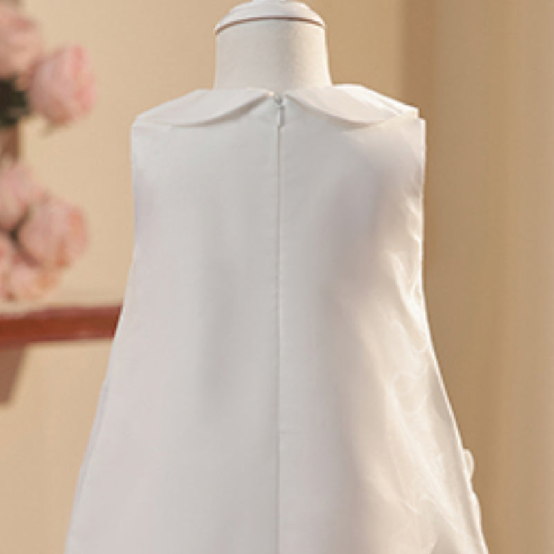 Sleeveless White Organza A-line Flower Girl Dress with Applique for Special Occasions