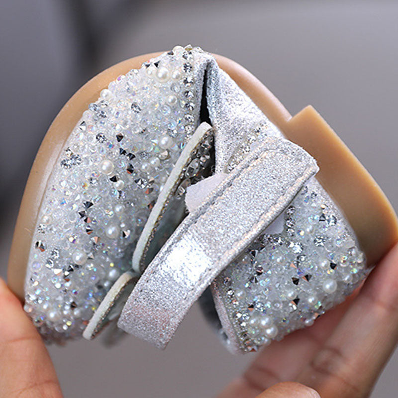 Sparkly Butterfly Rhinestone Dress Shoes for Girls – Glitter Block Heel Party Sandals