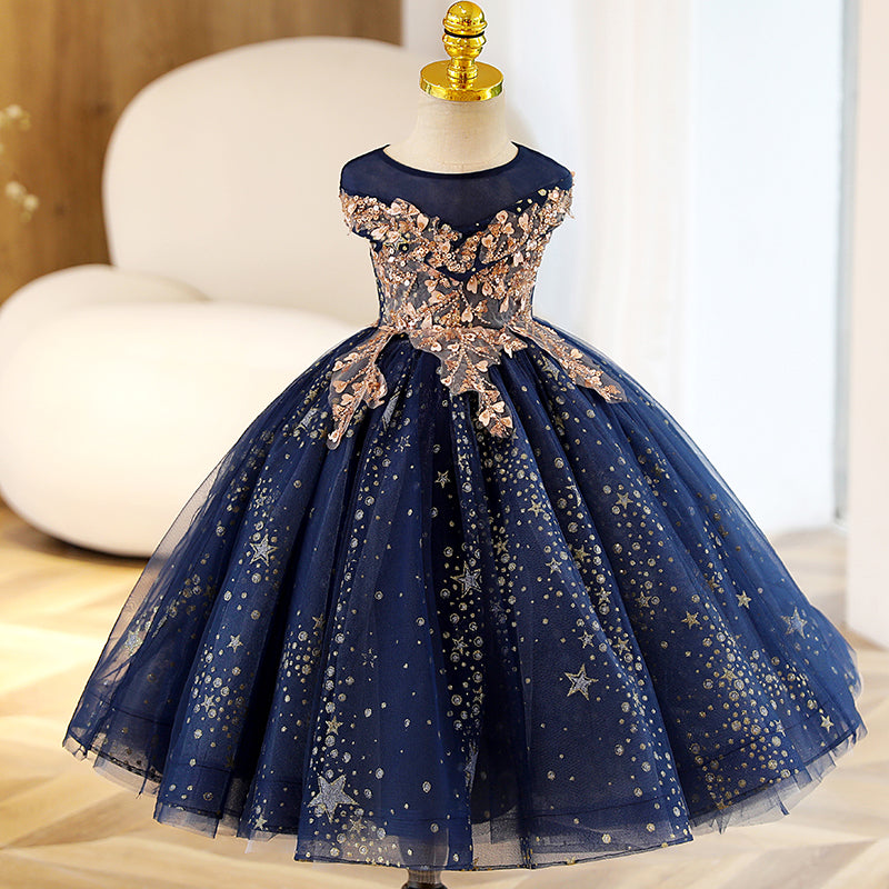 Stunning Royal Blue A-Line Flower Girl Dress | Sequins & Lace