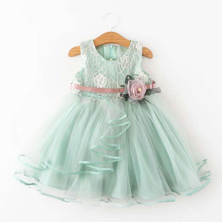 Tea Length Princess Flower Girl Dress with Lace and Flower Embellishments