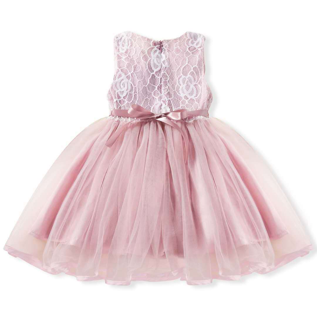 Tea Length Princess Flower Girl Dress with Lace and Flower Embellishments