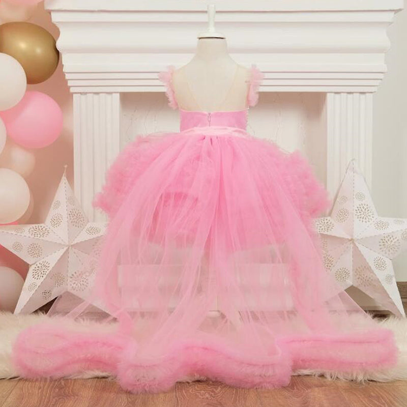 Tea-Length Ball Gown Tulle Dress for Girls – Sequin Tiered Party & Birthday Outfit