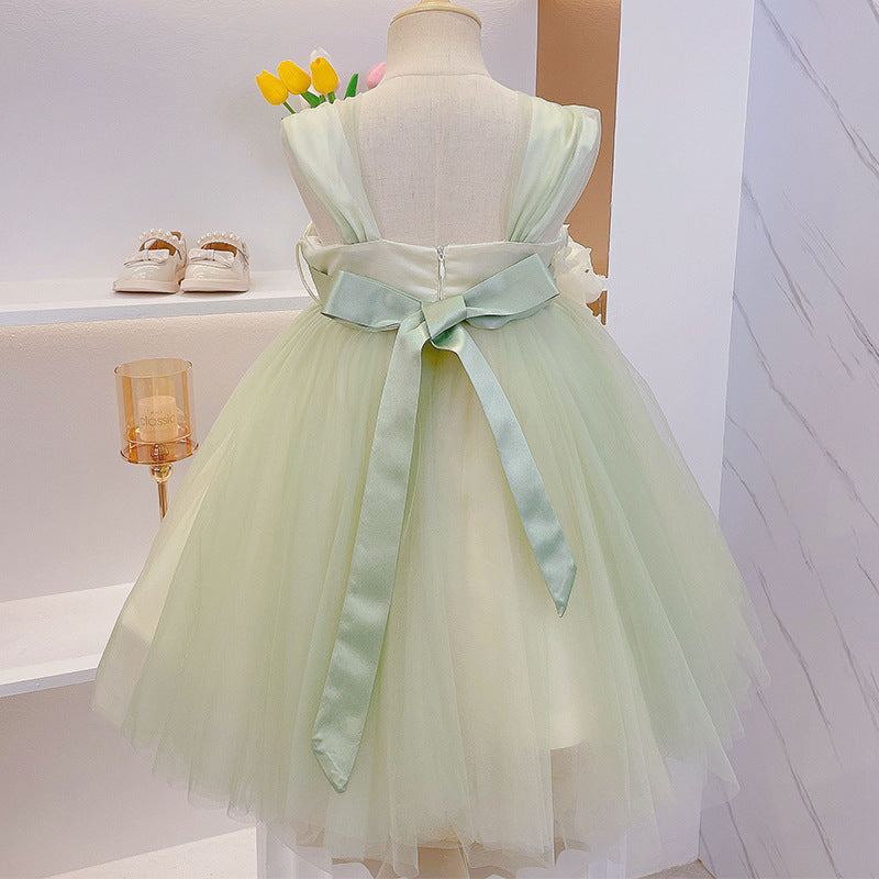 Tulle A-Line Flower Girl Dress Square Neck Sleeveless Flowers