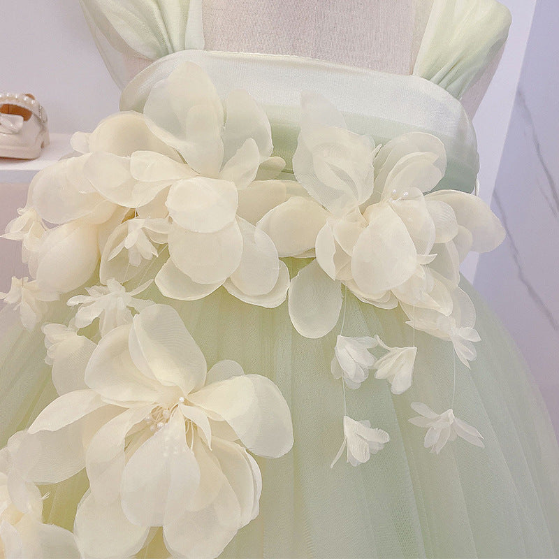 Tulle A-Line Flower Girl Dress Square Neck Sleeveless Flowers