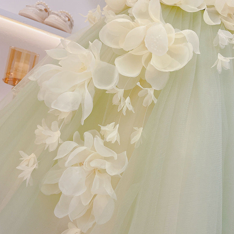 Tulle A-Line Flower Girl Dress Square Neck Sleeveless Flowers