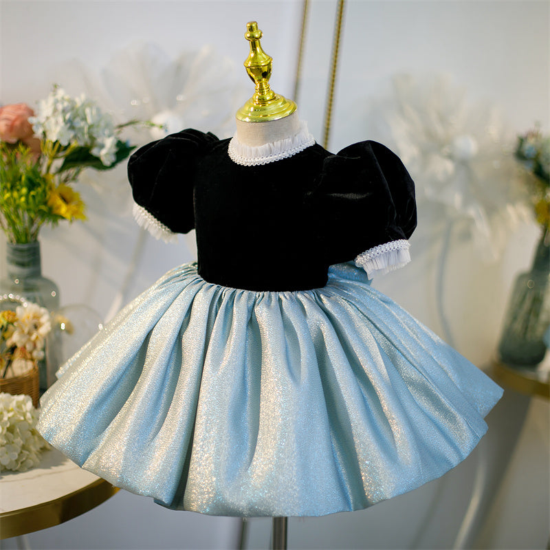 Velvet Princess Dress for Girls, Beaded Neckline & Bow • Special Occasion