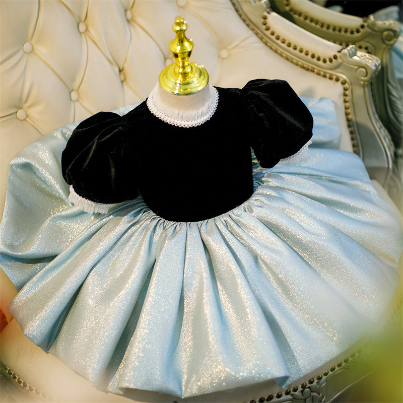 Velvet Princess Dress for Girls, Beaded Neckline & Bow • Special Occasion