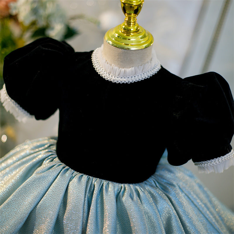 Velvet Princess Dress for Girls, Beaded Neckline & Bow • Special Occasion