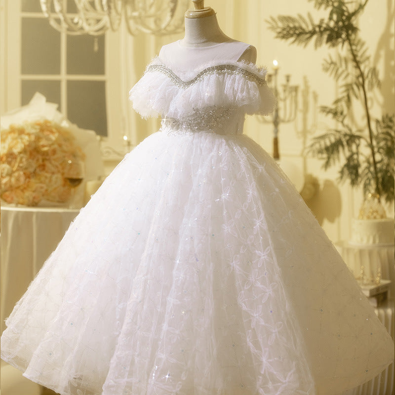 White A-Line Princess Flower Girl Dress – Lace & Tulle