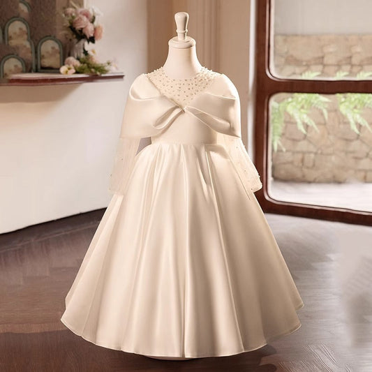 White A-Line Princess Flower Girl Dress – Satin & Tulle