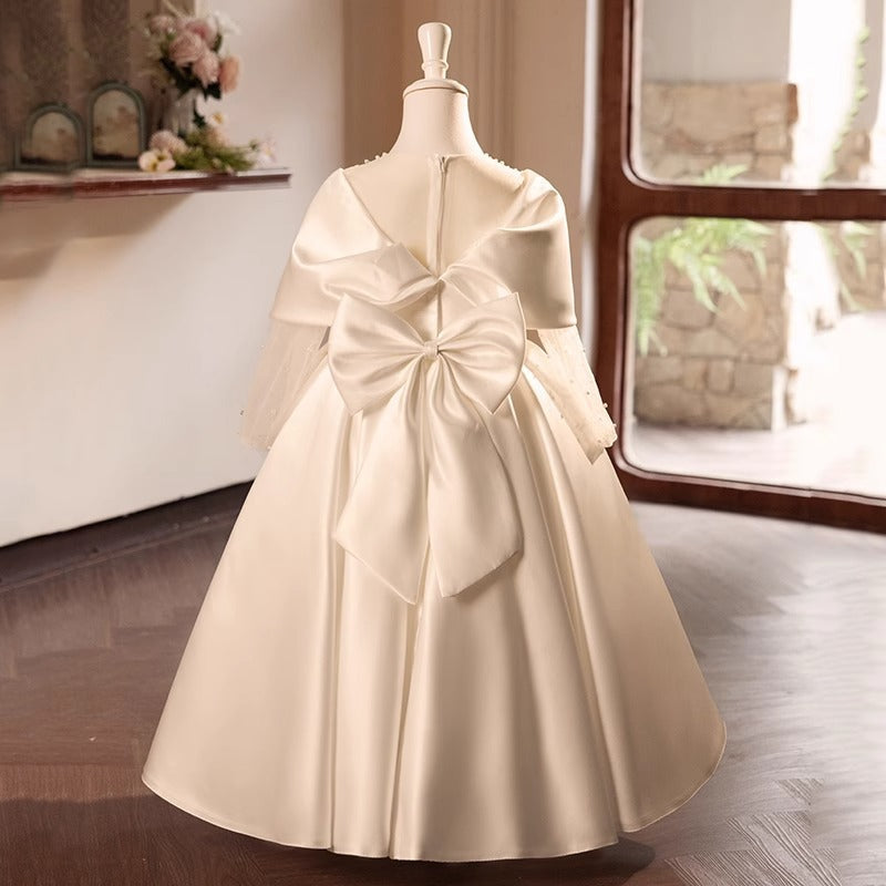 White A-Line Princess Flower Girl Dress – Satin & Tulle