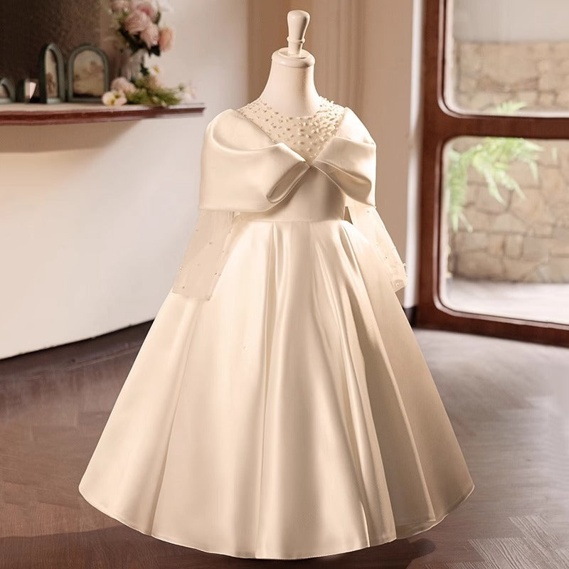 White A-Line Princess Flower Girl Dress – Satin & Tulle
