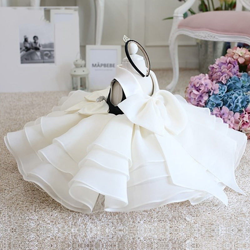 White Halter A-Line Flower Girl Dress - Ruffles & Bow