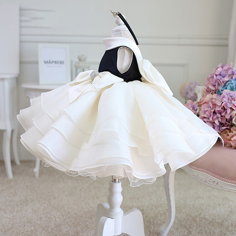 White Halter A-Line Flower Girl Dress - Ruffles & Bow