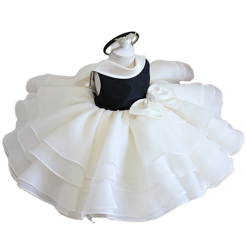 White Halter A-Line Flower Girl Dress - Ruffles & Bow