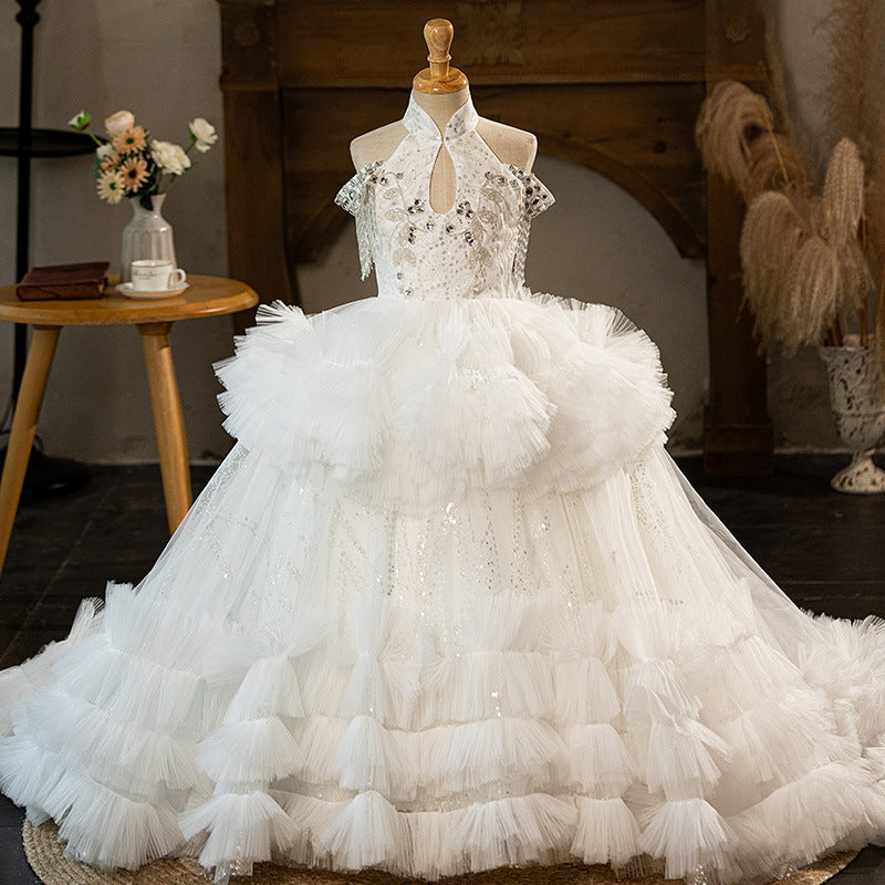 White Ivory Princess Flower Girl Dress with Lace and Sweep Train | Ivory / 11-12 Years (160cm) | Mia Princess White Ivory Princess Flower Girl Dress with Lace and Sweep Train | Ivory / 11-12 Years (160cm) | Mia Princess