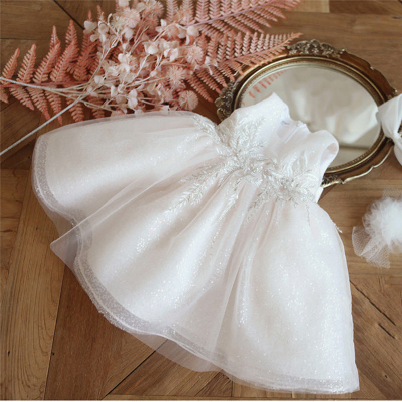 White Lace & Sequin A-Line Flower Girl Dress