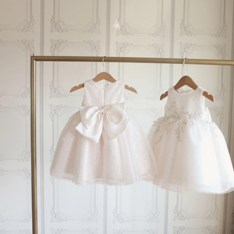 White Lace & Sequin A-Line Flower Girl Dress