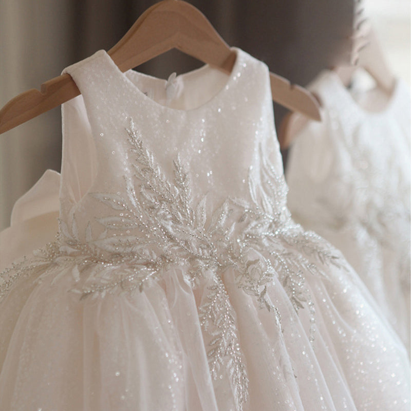 White Lace & Sequin A-Line Flower Girl Dress