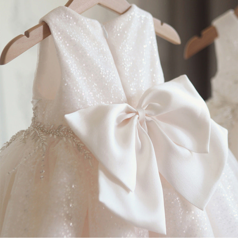 White Lace & Sequin A-Line Flower Girl Dress