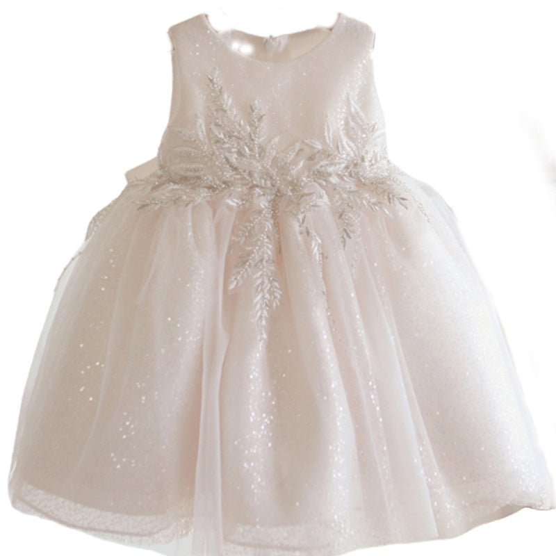 White Lace & Sequin A-Line Flower Girl Dress