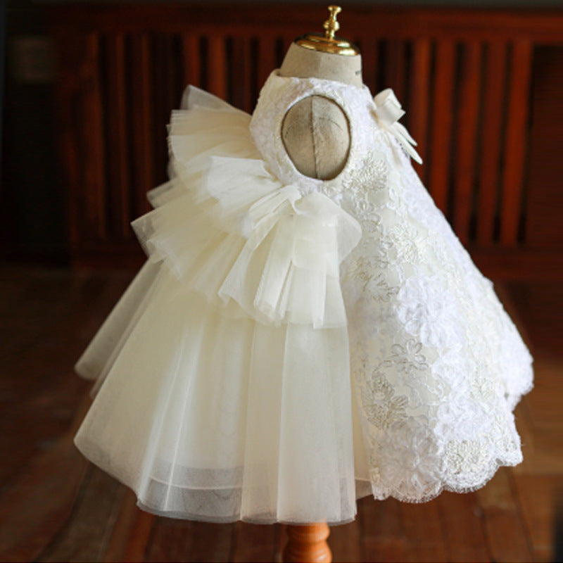 White Lace A-Line Flower Girl Dress - Tea Length Elegance